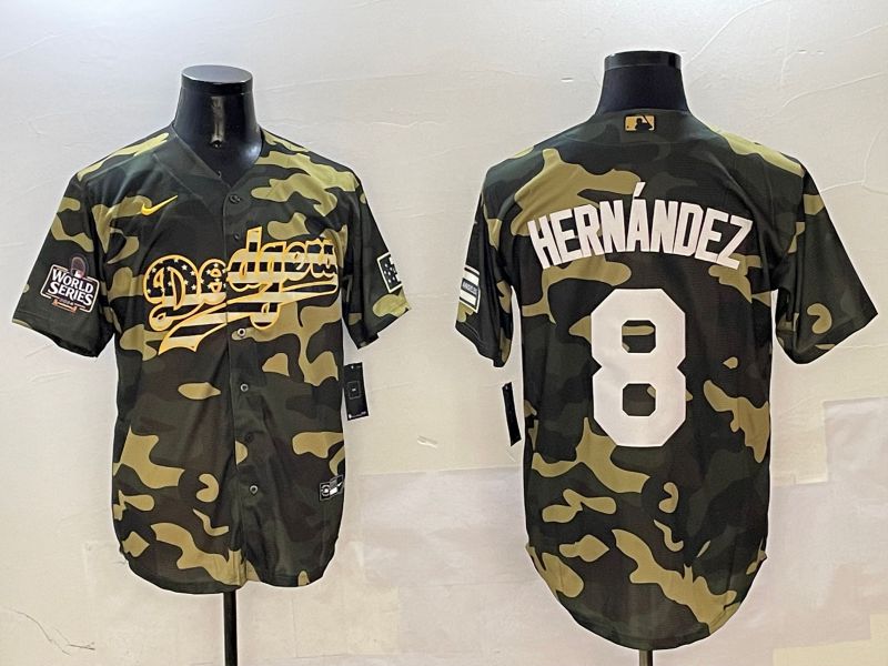 Men Los Angeles Dodgers 8 Hernandez Camo Joint Name 2025 Nike MLB Jersey style 2